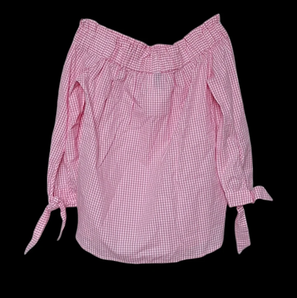 H&M Gingham Off Shoulder Top Pink Plaid Coquette Preppy Cotton NEW Womens XS